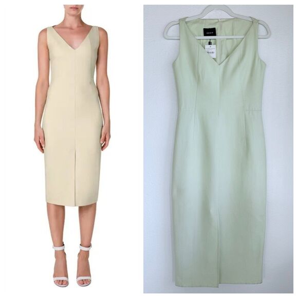 NWT Akris V-Neck Sleeveless Cotton Silk Blend Midi Sheath Dress in Primrose Sz 2 - Picture 1 of 16